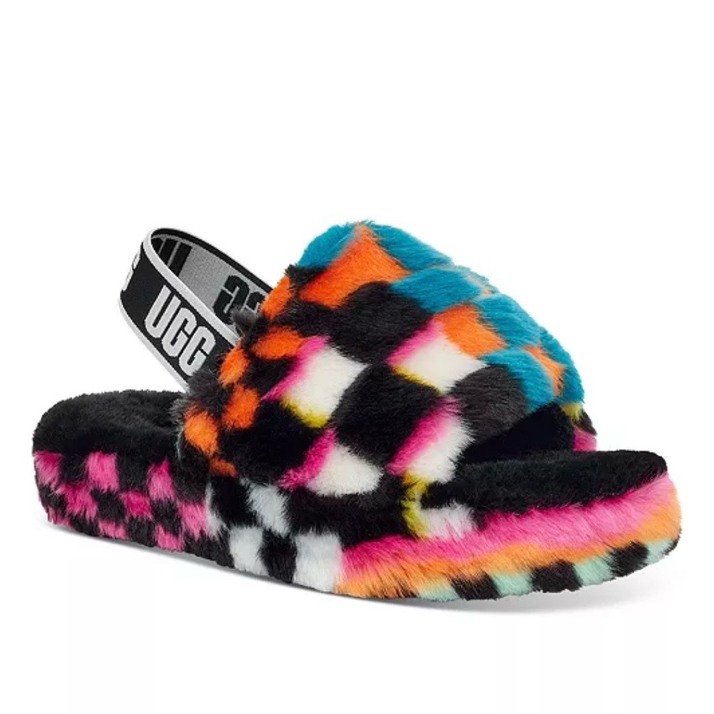 UGG Multicolor Checker Slide with Logo Strap